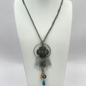 Silvertone necklace with native American style pendant